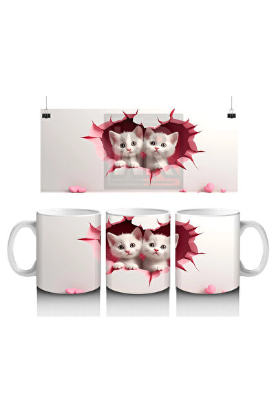 Luluyen القطط اللطيفة بين الجدار المتشقق - كوب قهوة مطبوع