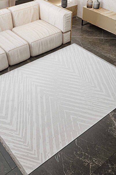 Oriente Home Soyut Desenli Yıkanabilir Kaymaz Taban Şönil Halı Gri Beyaz Yolluk 8392