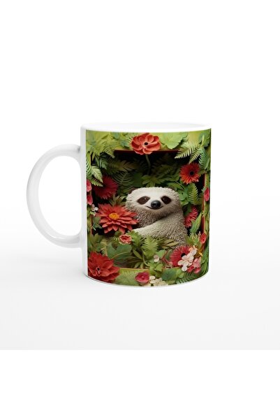 Luluyen كوب مطبوع عليه حيوان كسول يبتسم بين الزهور - 2