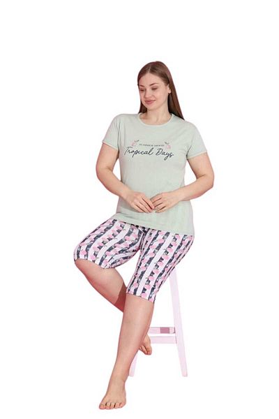 Emir Store Large Size Women's Pajama Set with Short Sleeve Capri. Xl,2Xl,3Xl Battal Size. # Bigsize Casual Cut