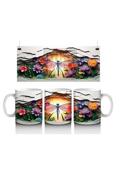 Luluyen Shining Sunset and Butterfly among Flowers – Printed Coffee Mug