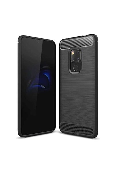 Bibilel Carcasă spate din silicon rezistentă la șocuri cu inserții de carbon pentru Huawei Mate 20 — Negru (BBL572)