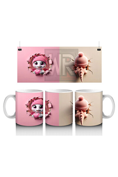 Luluyen صغير ديناصور وردي لطيف مع ابتسامة حلوة (زاوية مزدوجة) - كوب قهوة مطبوع