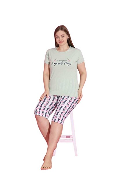 Emir Store Large Size Women's Pajama Set with Short Sleeve Capri. Xl,2Xl,3Xl Battal Size. # Bigsize Casual Cut