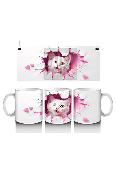 Luluyen Sweet Cat Decorated with Pink Hearts – Printed Coffee Mug