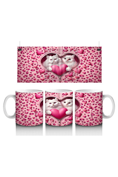 Luluyen قطتان لطيفتان على شكل قلب في الشق - كوب قهوة مطبوع