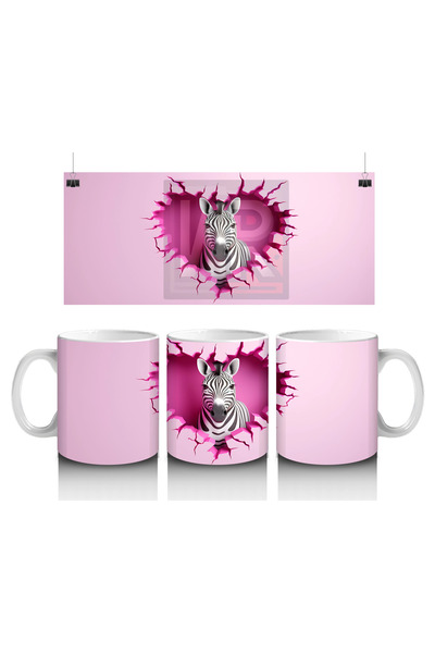 Luluyen Zebra on Pink Background with Heart Pattern – Printed Coffee Cup