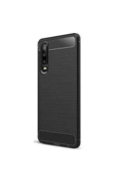 Bibilel Husă spate din silicon rezistentă la șocuri cu inserții de carbon pentru Huawei P30, neagră