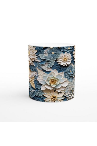 Luluyen Mug Cup with Ice Blue and Cream Relief Flowers