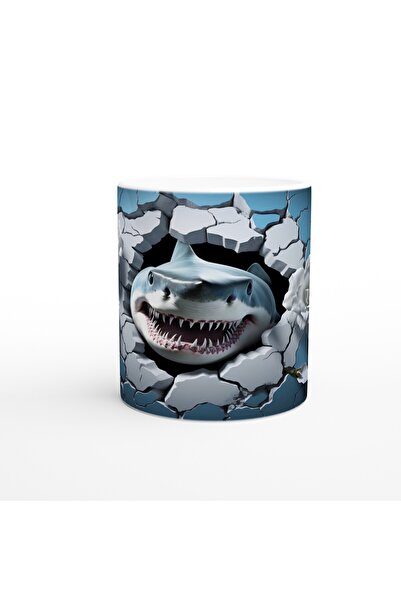 Luluyen كوب بتصميم القرش الشرس والورود البيضاء تحت الماء يمزق الجدار