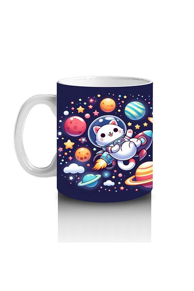 Luluyen Cute Space Cat and Colorful Planets Patterned Mug Cup That Makes Children Love Milk