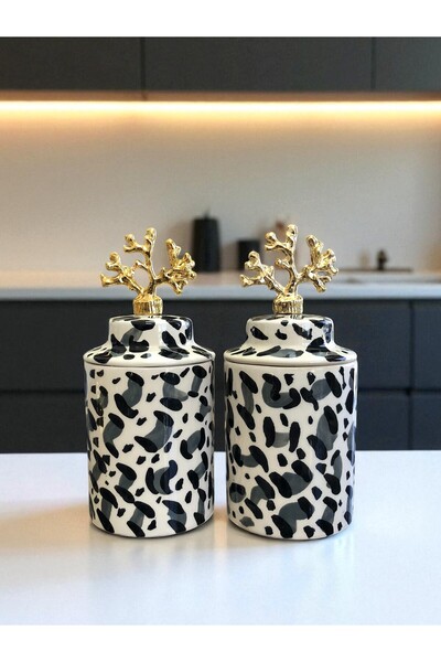 ferayhome طقم برطمانات توابل مكون من قطعتين من السيراميك باللون الأسود والرما...