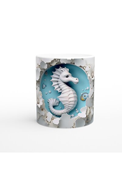 Luluyen كوب مطبوع عليه حصان البحر ومزين بالزهور