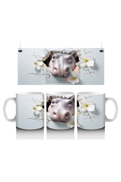 Luluyen Cute Hippo among White Flowers – Printed Coffee Mug