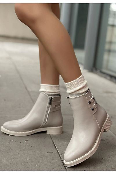 STILVANA Siari Beige Leather Heeled Boots