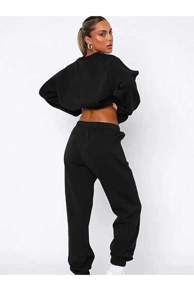 FUFLUNS Ribbon Printed Unisex Oversize Circle Neck Bottom/Upper Tracksuit Set