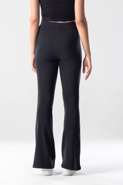 Mood Lab Siyah İspanyol paça Toparlayıcı Dikiş Detaylı Örme Tayt Pantolon