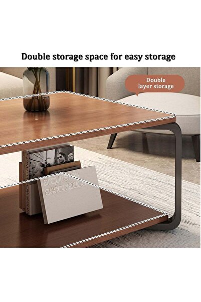 Taimi Wooden Coffee Table Double Layer Storage Space and Metal Legs, Table for Living Room 120x60x43cm