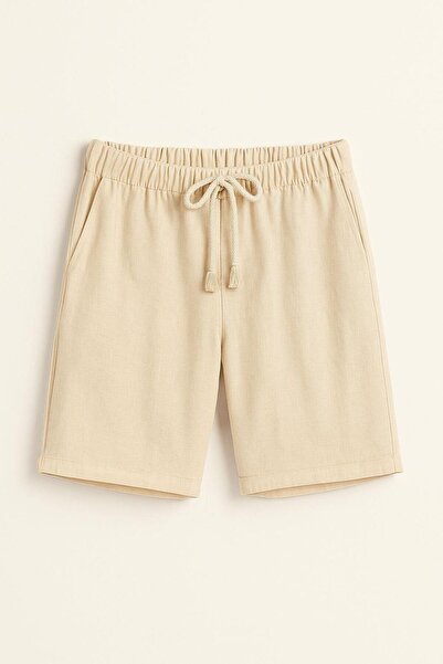 ECARTS Men's Lace-Up Relaxed Fit Linen Shorts Beige Eca027