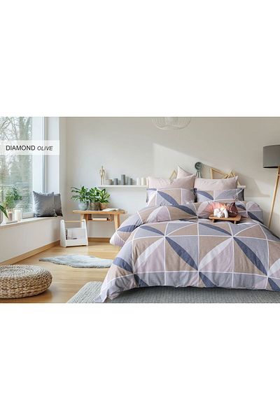 Violacasa Double Cotton Duvet Cover Set Diamond Olive