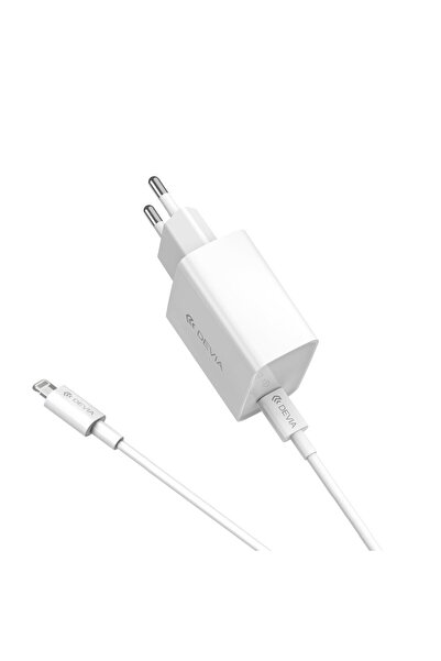 OEM Network Charger Devia Compatible with Apple, Lightning-Type-C Cable Included, 20W, White