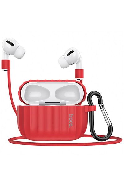 Hoco Flexible Thermoplastic Protective Case, Red, with Carabiner, for Apple AirPods Pro