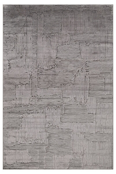 Vog Halı Royal Antrasit Renk Çizgi Desenli Modern Parlak Viskon Yumuşak Lüks ...