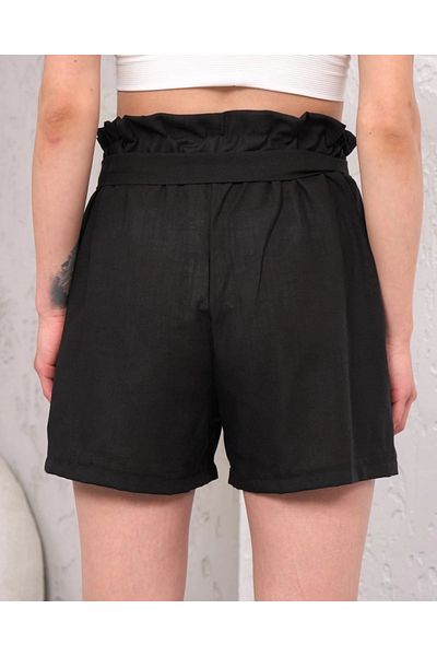 STILVANA Belted Linen Shorts Black S255265