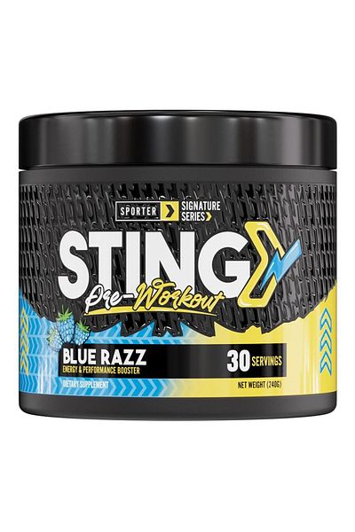 Sporter Sting Pre-Workout Powder, Blue Raz – For Energy, Focus & Endurance, 240 Gm