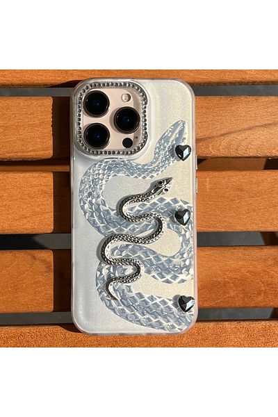 EDELFU Luxury 3D Snake Design Phone Case for iPhone 16 Pro with Stone Decoration and Camera Frame Stone