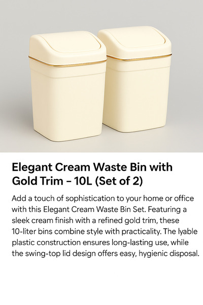 TSUMAB Elegant Cream Waste Bin with Gold Trim – 10L (Set of 2)
