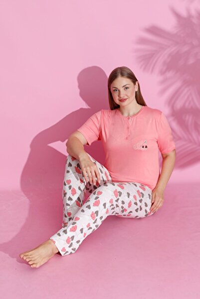 pijamacity KADIN YARIM PAT BATTAL BEDEN KISA KOLLU PİJAMA TAKIMI