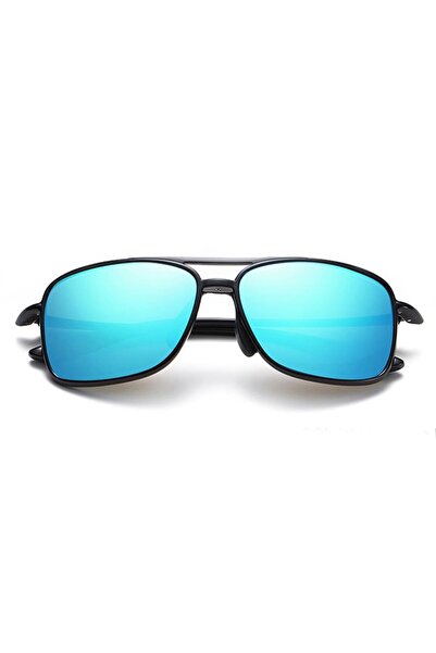 GERICOM - Men's rectangular sport sunglasses, polarized, UV filter, blue lenses, black frame