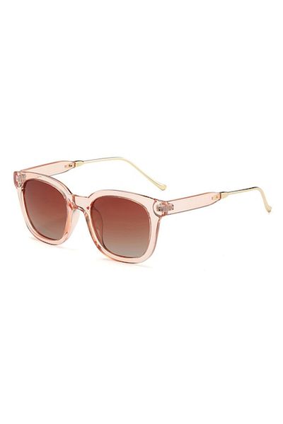 GERICOM Women's Sunglasses, Square Shape, Polarized, UV Filter, Brown Lens, Metal and Polycarbonate, Pink