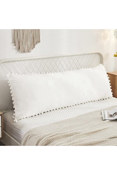 DEKORANLA Doğal Pamuklu Uzun Hamile Yastığı Kılıfı 50x135 cm Ponpon Kenarlı, ...