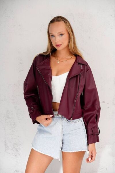 DENİKK Jachetă din piele tip crop, cu curea și detalii cu fermoar, în tendințe