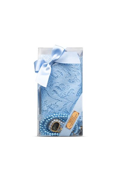 nurfemina Blue Lace Shawl and Pearl Prayer Beads + Dhikr Gift Set - Stylish Boxed, Women's Hijab Gift