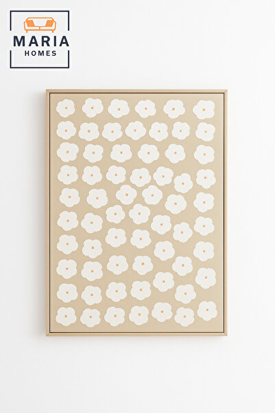 MARIA HOMES لوحة فنية جدارية كبيرة بنمط زهور باللونين الأبيض والبيج - قماش مؤ...