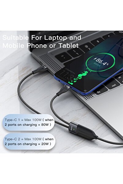 Yesido Data Cable (CA88), Type-C to 2 x Type-C, 100W, 480Mbps, 1.4m, Black