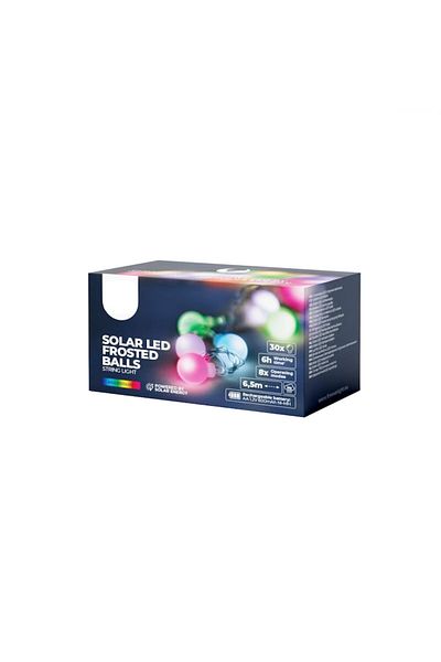 Bibilel 6.5 m light garland with 30 Frost LED bulbs, 230V, for indoor and outdoor use, solar charging