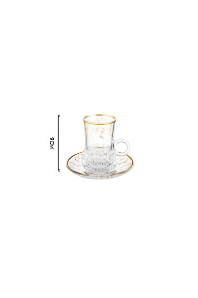 Dania Clear glass tea cup set with beautiful gold decor, consisting of 6 cups + 6 saucers