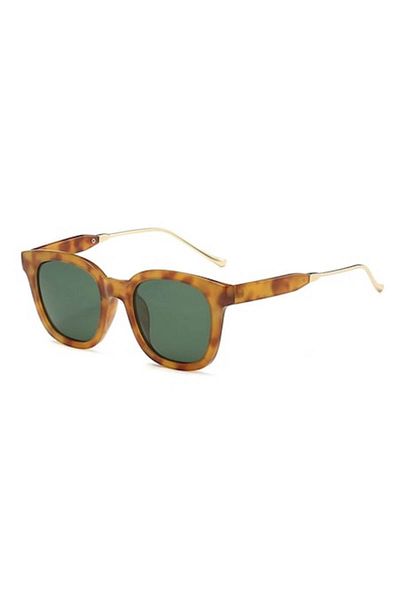 GERICOM Ladies' Sunglasses, Square Shape, Polarized, UV Filter, Green Lens, Metal and Polycarbonate, Leopard