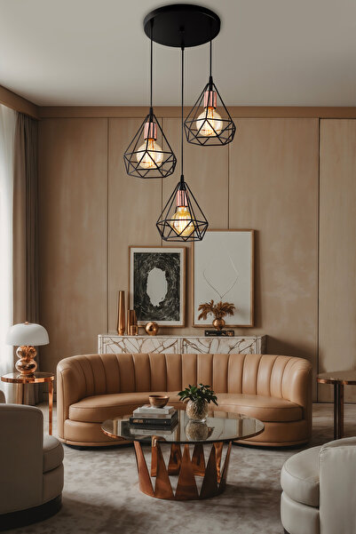 ROSE LIGHTING Ledli Elmas 3lü Siyah Avize Modern Dekoratif Sarkıt Salon Oturm...