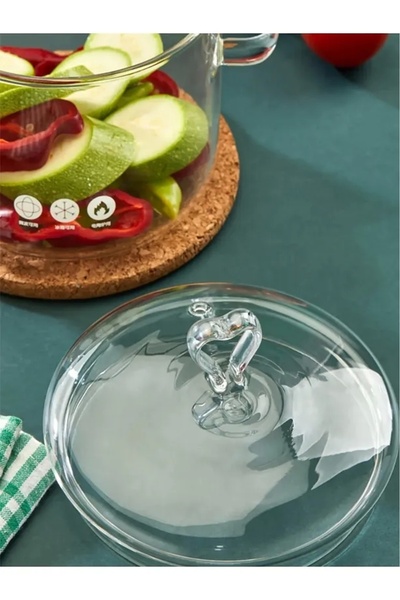 Rosemor 2-Piece Glass Set Thermisil Cooktop Glass Ladle Transparent Glass Pot 1500Cc Heat Resistant Borosilicate