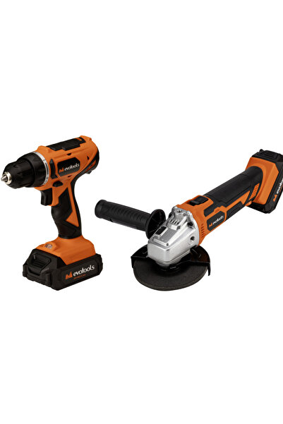 Evotools Mașină de găurit și șurubelniță + Polizor unghiular cu 2 baterii și încărcător PUTERE MAX 20V