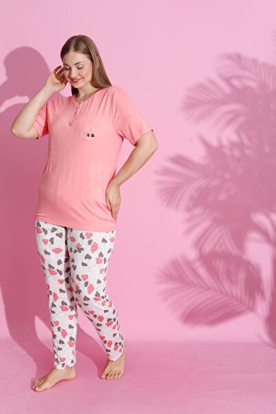 pijamacity KADIN YARIM PAT BATTAL BEDEN KISA KOLLU PİJAMA TAKIMI