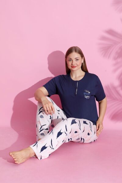 pijamacity KADIN YARIM PAT BATTAL BEDEN KISA KOLLU PİJAMA TAKIMI