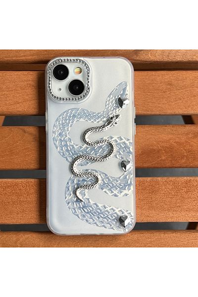 EDELFU iPhone 15 - Phone Case with Luxurious 3D Snake Design, Stone Embellishments and Camera Frame Stones