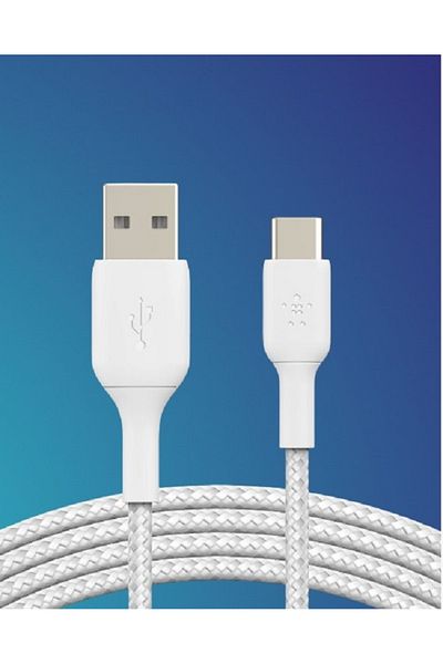 Belkin كابل شحن مضفر من USB-C إلى USB-A بطول 3 أمتار - أبيض