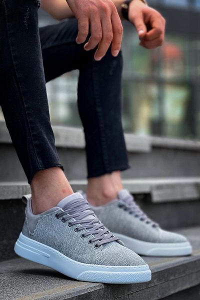 STILVANA Kb-X204 Kuback Gray Linen White High Sole Casual Men's Sports Shoes